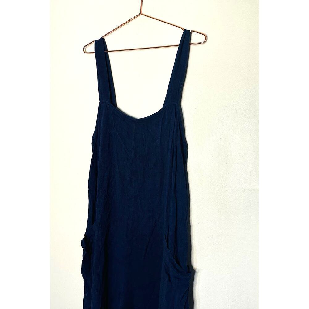 Rachel Pally Dark Blue Linen Alda Square Neck Wide Leg Flare Jumpsuit Size M - Picture 4 of 13
